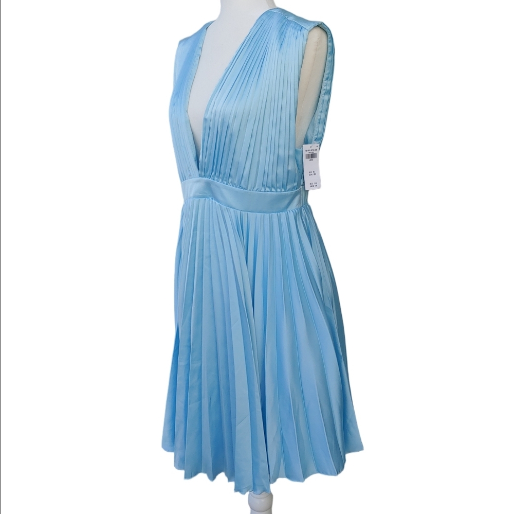 Abercrombie & Fitch Plunge Satin Pleated Formal Dress Sky Blue Women's Large NWT
